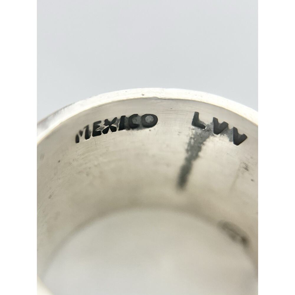 1960s Mayan Astrology Zodiac Oxidized .925 Silver Band Ring, Size 7.5 Mexico - Picture 7 of 8